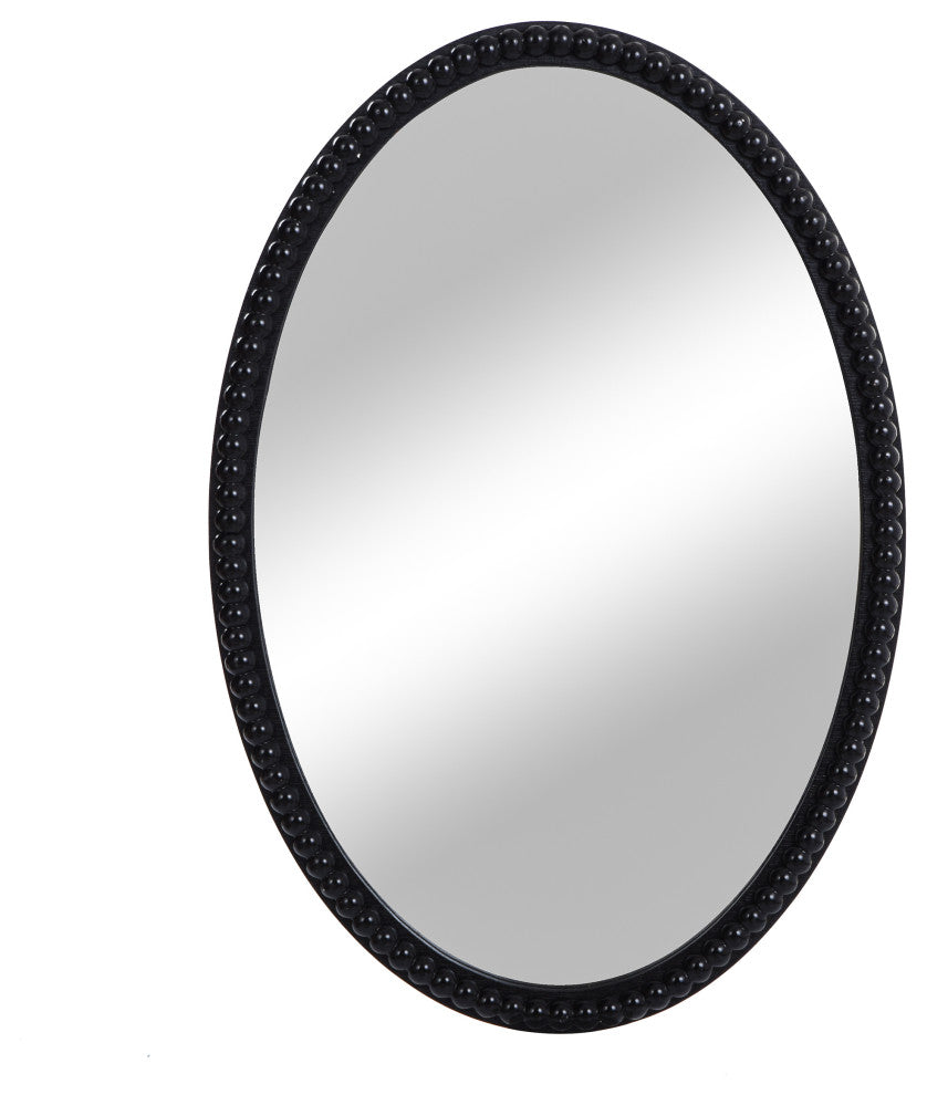 Oval Wood Frame Mirror With Beaded Trim, Black