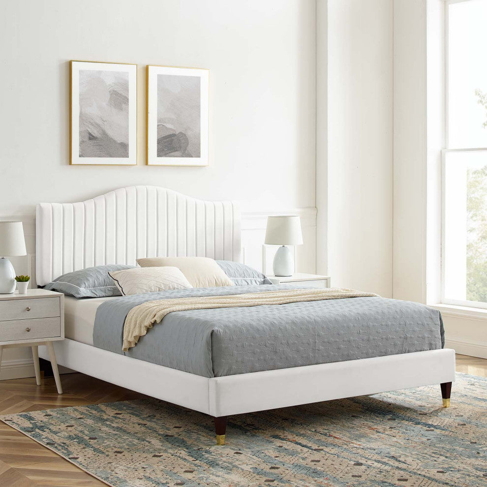 Juniper Channel Tufted Performance Velvet King Platform Bed - White