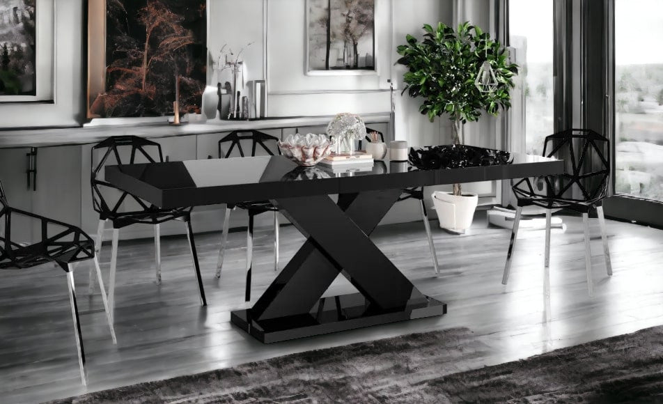 XENON High Gloss Extendable Dining Table, Black/Black