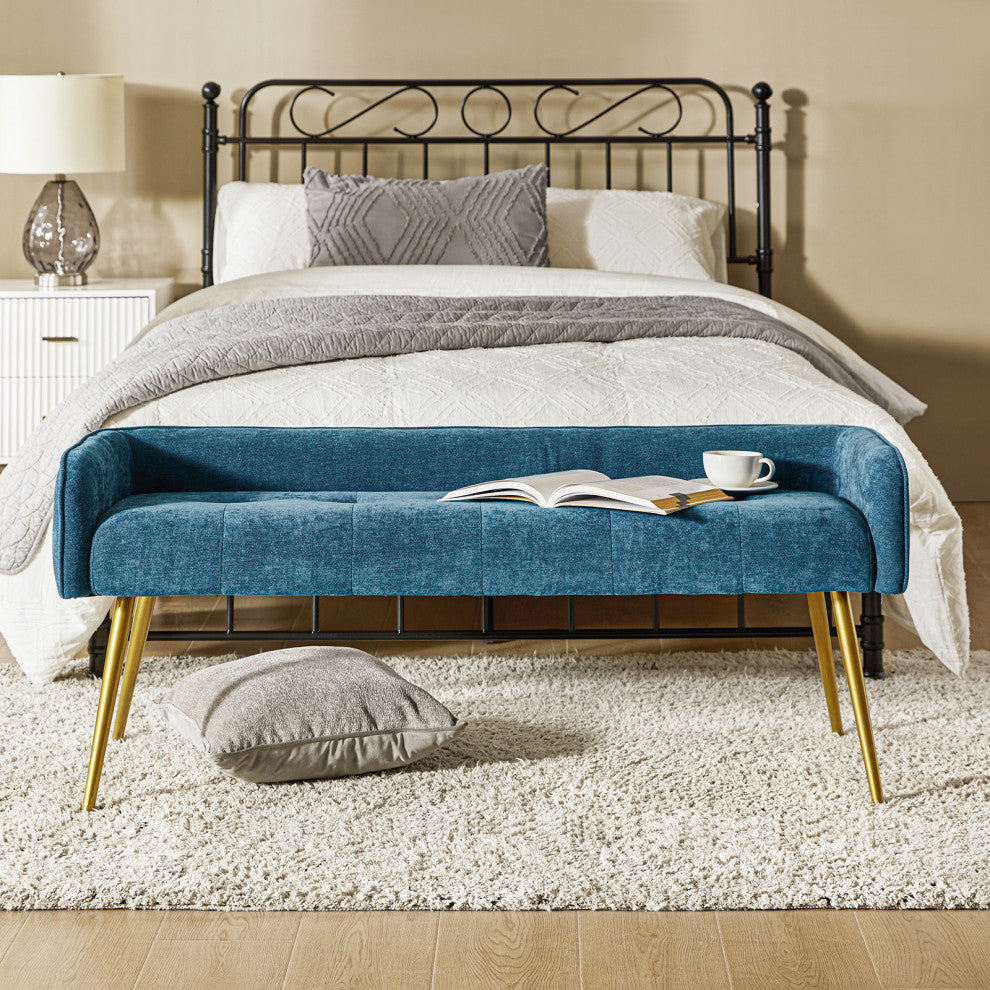 55.25"W Modern Upholstered Low Back Bench, Blue