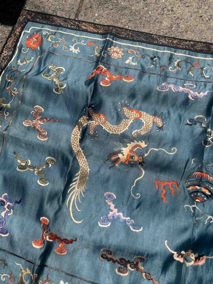 Handmade Antique Chinese Collectible silk textile 2.6'x3.8', 79cmx115cm 1870s
