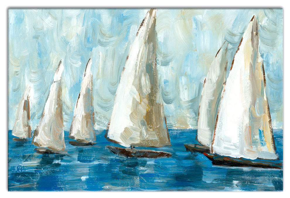 Blue Coastal Sailboat Race 12x18 Canvas Wall Art