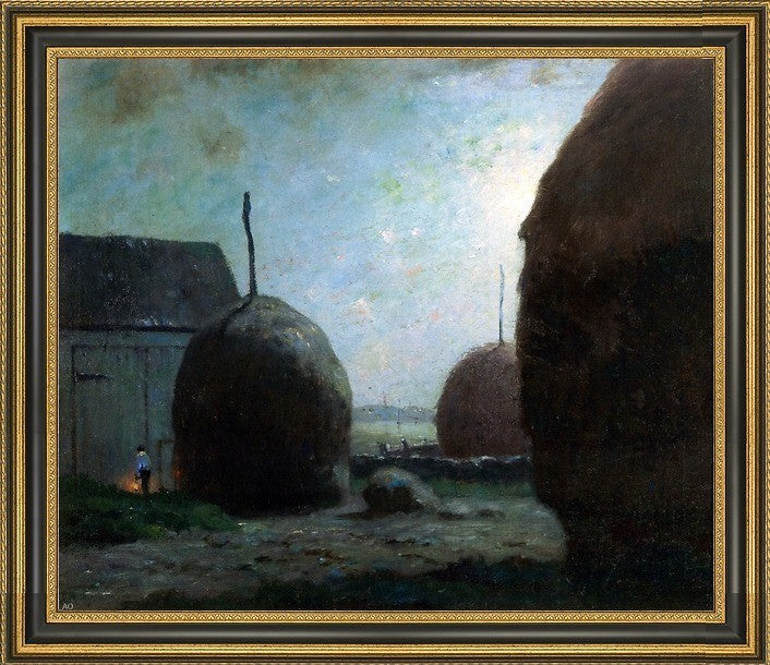 Dwight W Tryon Newbury Haystacks in MoonlightFramed Premium Canvas Print, 25"x20