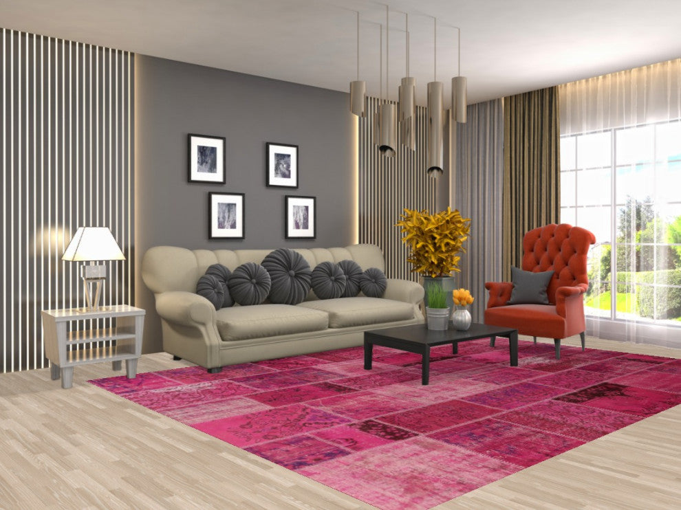 Patchwork Oriental Living Room Area Rug Hand-tufted Wool Carpet 8x11