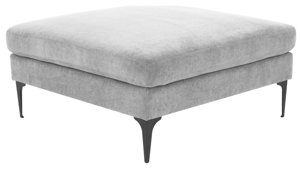 Serena Gray Velvet Ottoman With Black Legs