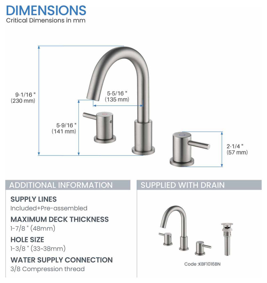 Circular Widespread Sink Faucet With Pop-Up Drain, Brush Nickel