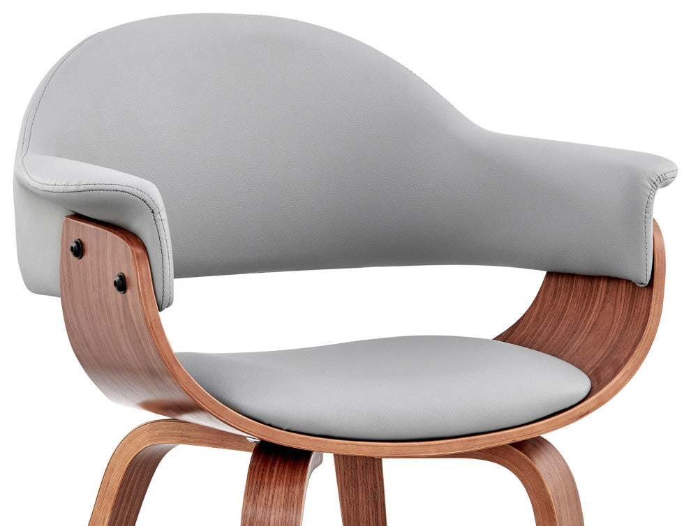Benzara BM248272 Leatherette Dining Chair With Curved Seat, Gray and Brown