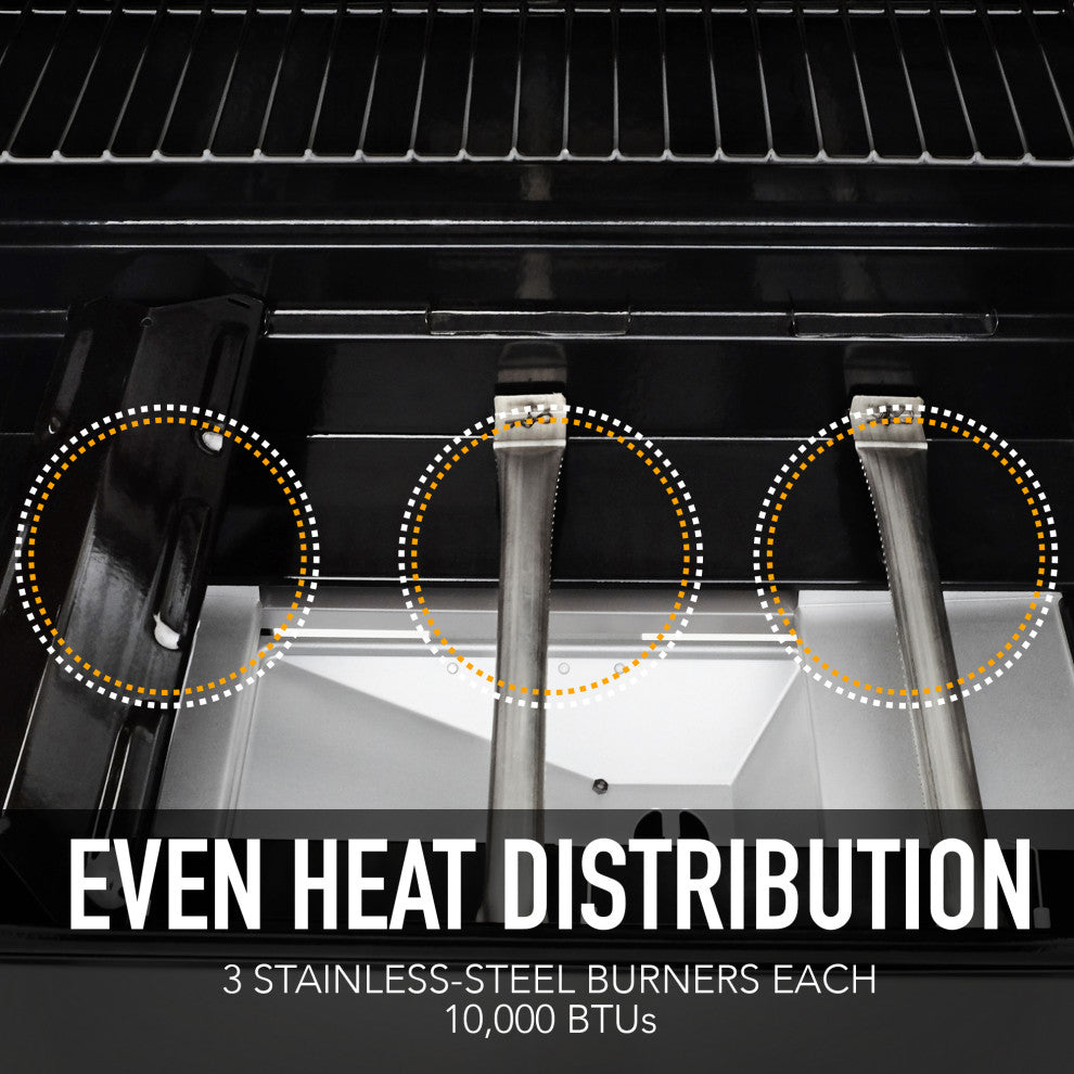 Permasteel 3 Burner Propane Gas Grill with Folding Side Shelves, Black