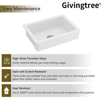 24-inLx 19-inW Farmhouse Apron Front White Kitchen Sink