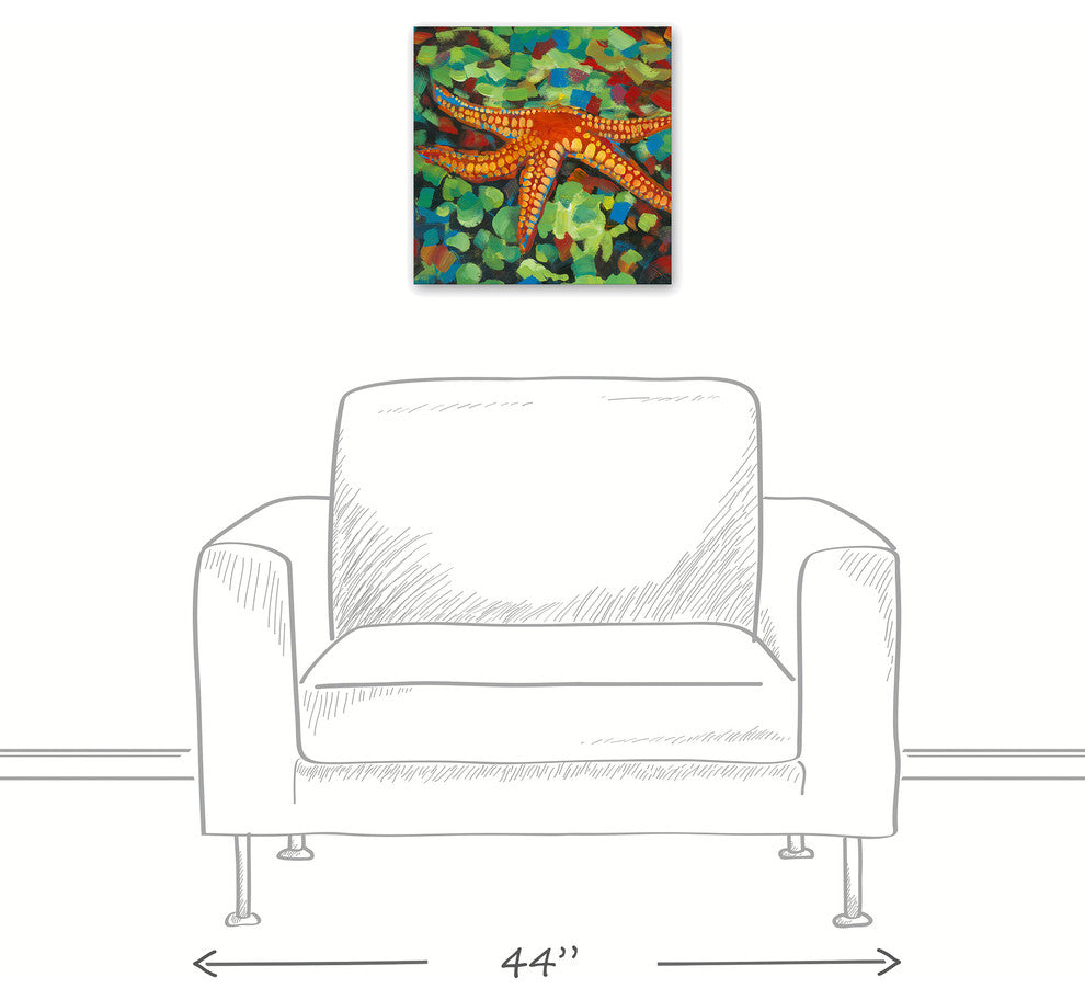 Painted Starfish on Seaglass 16x16 Canvas Wall Art