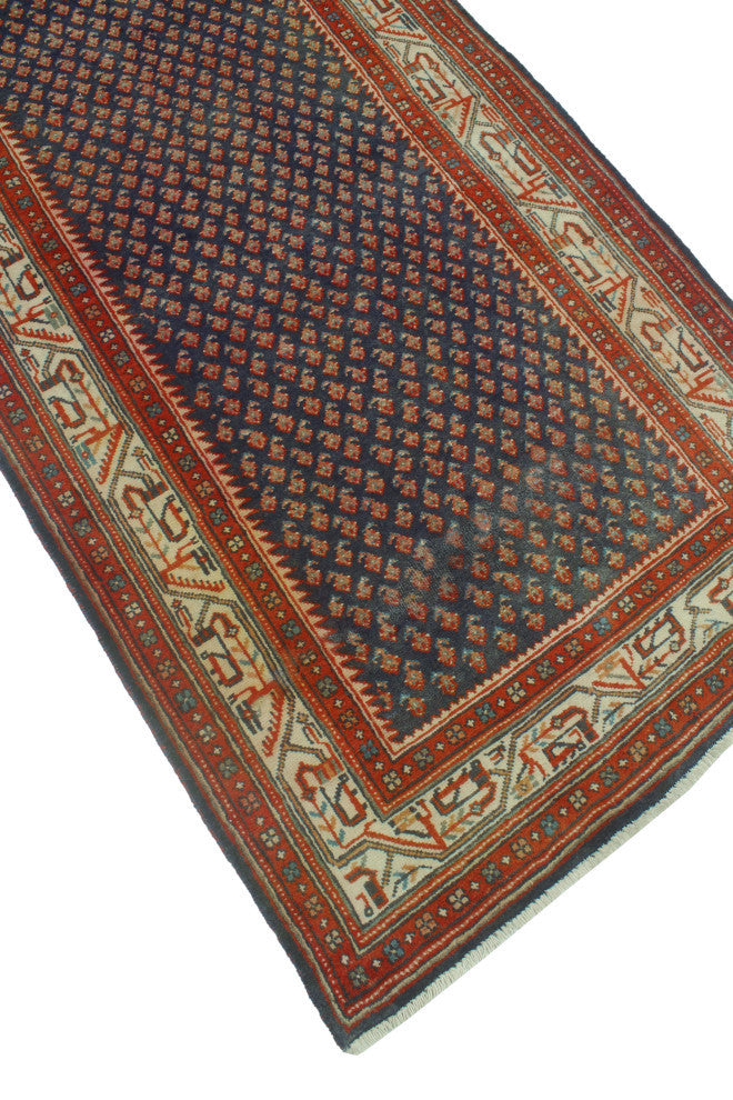 Fine Vintage Distressed Ronny Blue/Beige Runner, 3'5x10'5