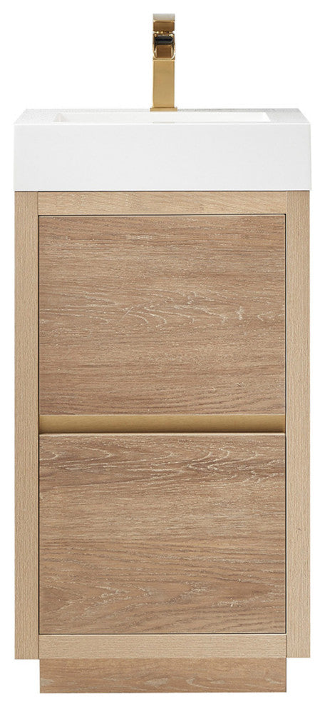 Huesca Bath Vanity, Integrated Sink Top, North American Oak, 18", Without Mirror