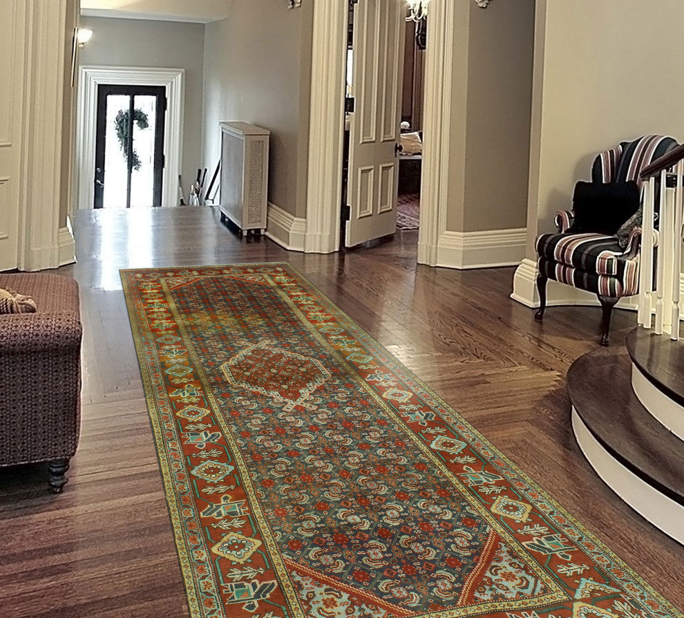 Semi-Antique Andie Rust/Navy Runner, 3'11x10'3