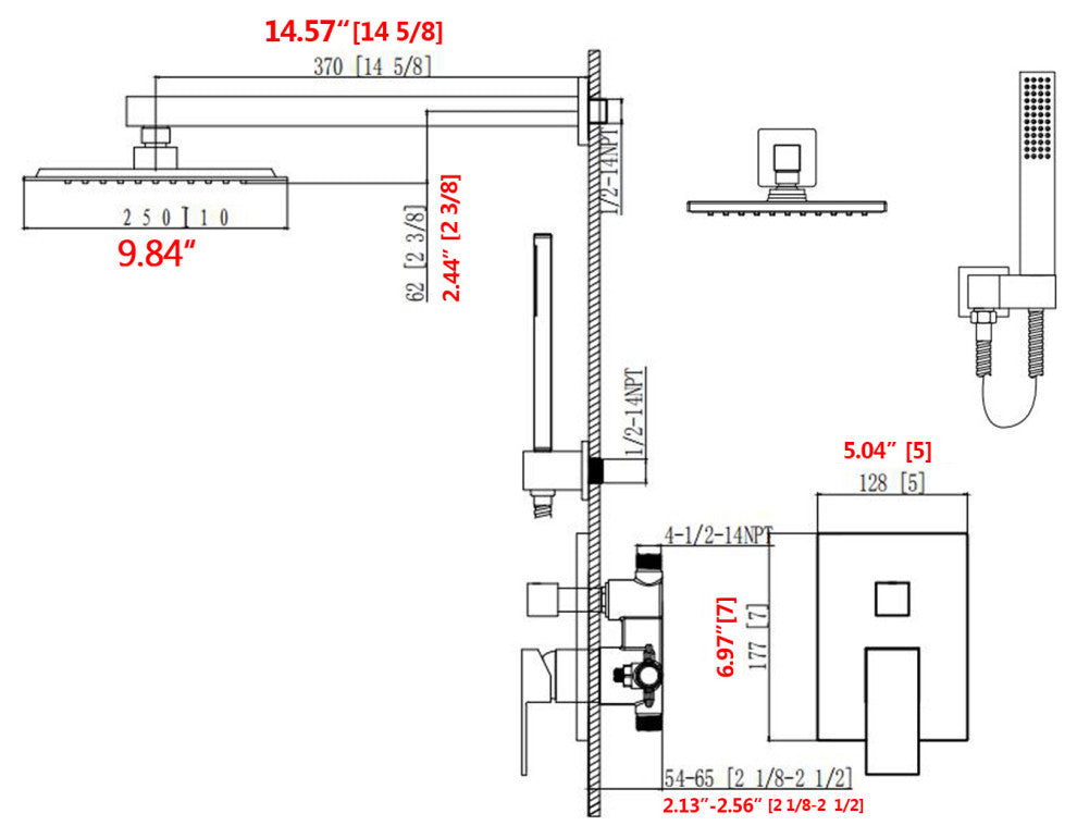 10"Wall Mounted Rainfall Shower System, Matte Black