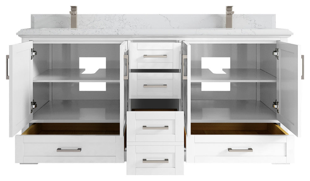 Boston 72 Double Sink Bath Vanity in White 1.5" Empira Quartz