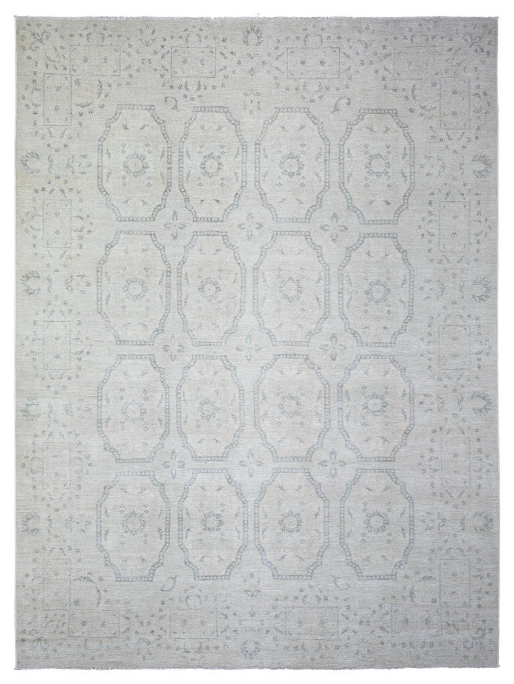 Ash Gray, Stone Washed Peshawar Wool Hand Knotted Oriental Rug, 9'x11'8"