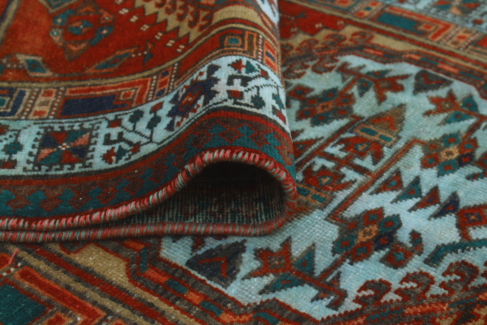 Fine Vintage Distressed Janny Red/Light Blue Runner, 3'3x10'7