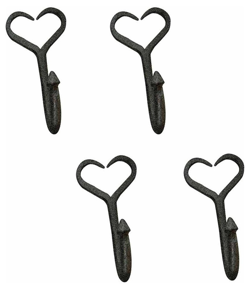 Coat Robe Hook Wrought Iron Heart Black 4"H X 3" Pack of 4