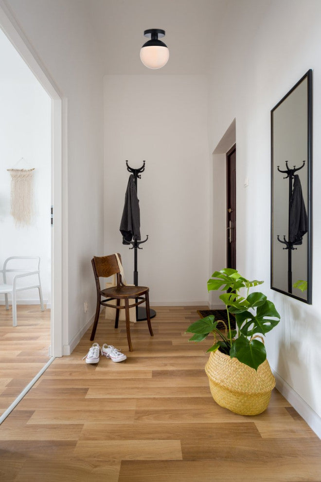 Midcentury Modern Black And Frosted White 1-Light <br>Flush Mount