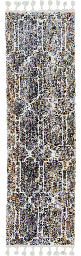 HomeRoots 5' x 8' Mocha Geometric Abstract Trellis Indoor Area Rug With Fringe