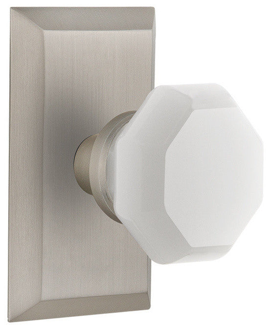 Studio Plate Passage Waldorf White Milk Glass Knob, Satin Nickel