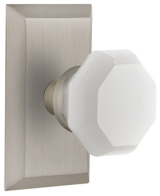 Studio Plate Passage Waldorf White Milk Glass Knob, Satin Nickel