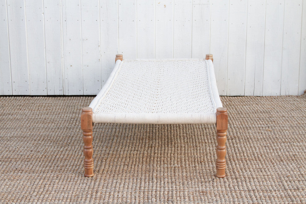 Bleached Wood and White Woven Charpai Coffee Table