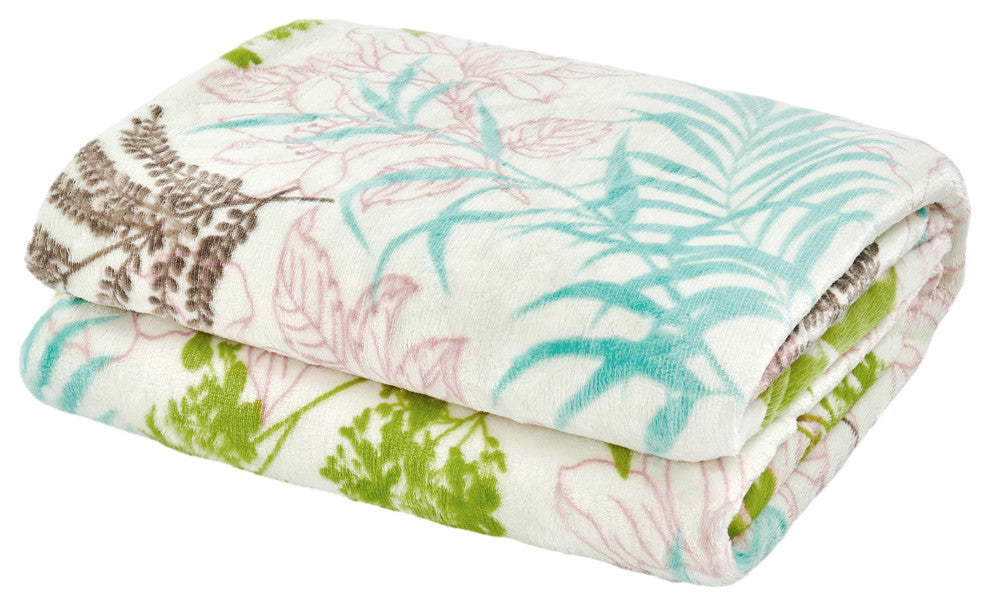 Floral Printed Flannel Throw, Tropical