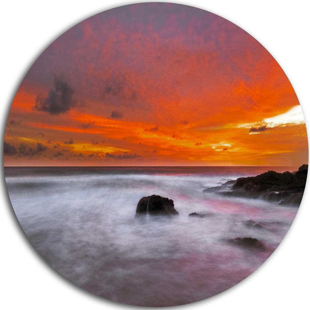 Vividly Colorful Tropical Beach At Sunset, Seascape Round Wall Art, 11"