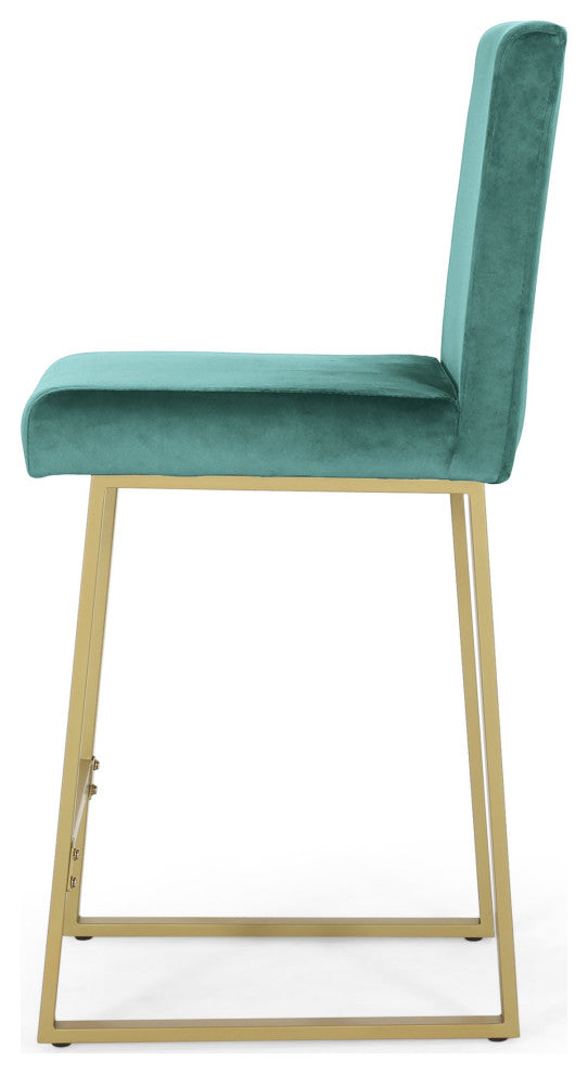 GDF Studio Lexi Modern Glam Velvet Barstools, Set of 2, Turquoise