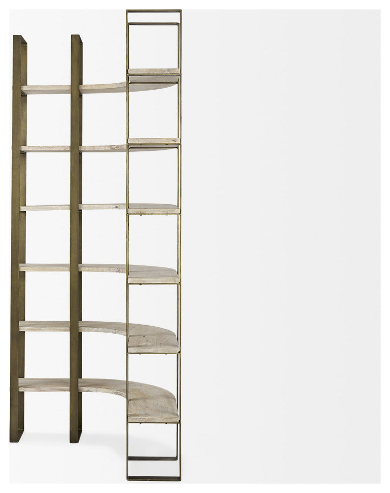Gold Iron Framed Curved Wooden Shelving Unit