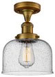 Large Bell 8" Semi-Flush Mount, Brushed Brass, Glass: Seedy