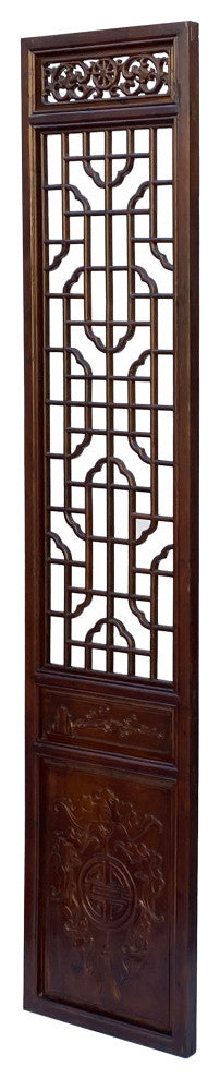 Chinese Brown Geometric Pattern Theme Wood Panel Floor Screen 4pcs Hcs7054