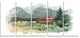 Watercolor House Aad Mountains, Landscape Canvas Art Print, 60"x28", 5 Panels