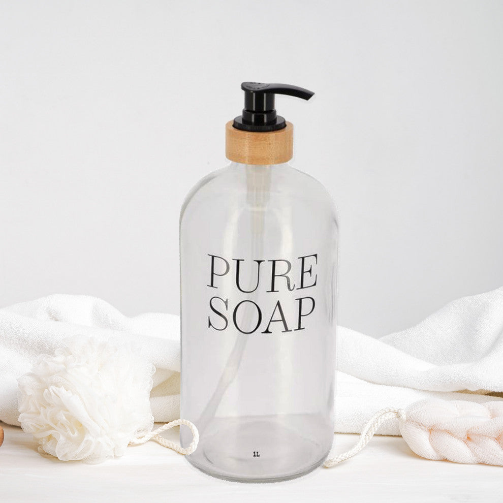 Glass and Bamboo Soap Dispenser Pure Soap, 34 fl oz