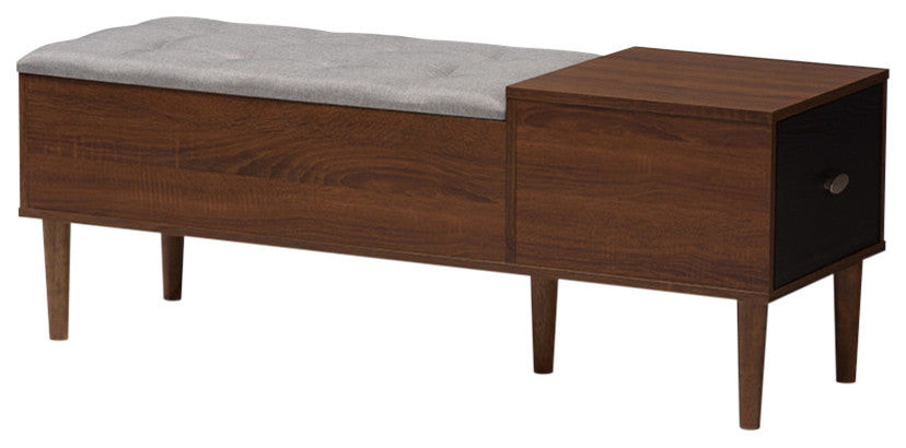 Oak and Dark Brown Entryway Storage Gray Cushioned Bench Shoe Rack Cabinet
