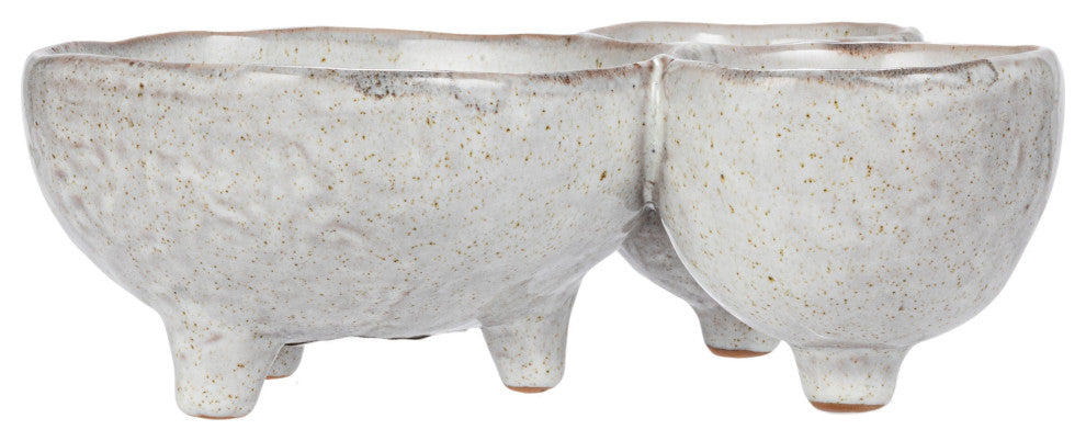 Stoneware Footed Serving Dish With 3 Sections, Cream