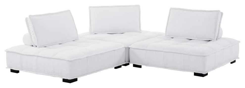 Modular Deep Tufted Sectional Sofa Set, White, Fabric, Modern, Cafe Hospitality
