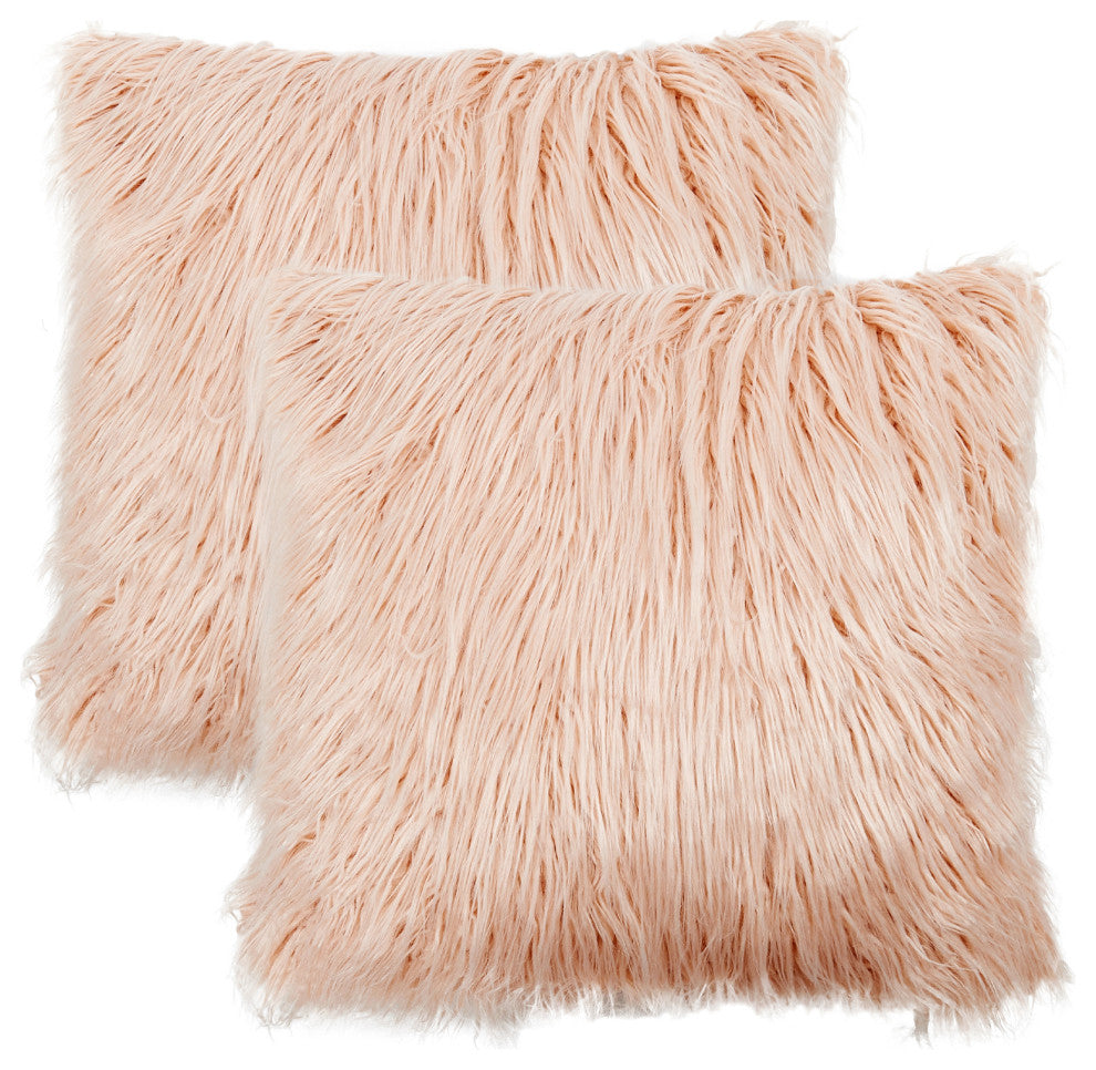 Mongolian Faux Fur Pillow Shell Set, Rose, 20"x20"
