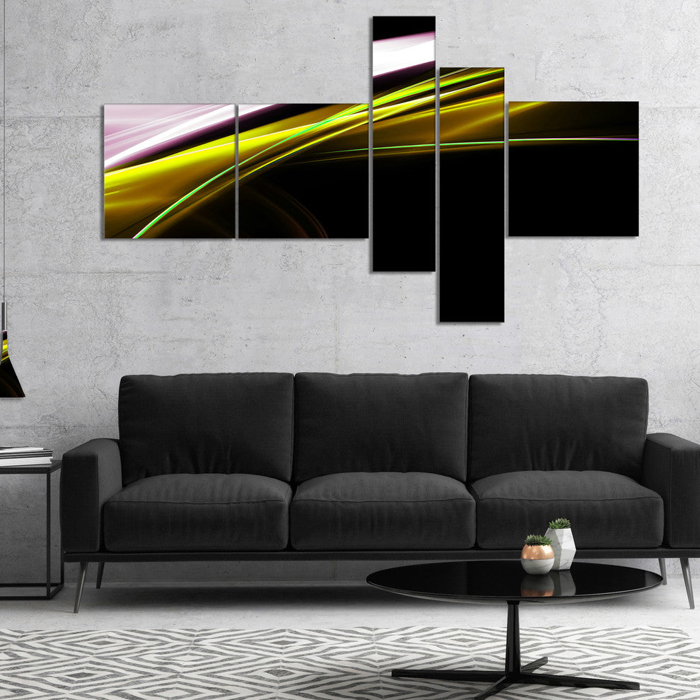 Fractal Lines Golden White, Abstract Canvas art print, 60"x32", 5 panels