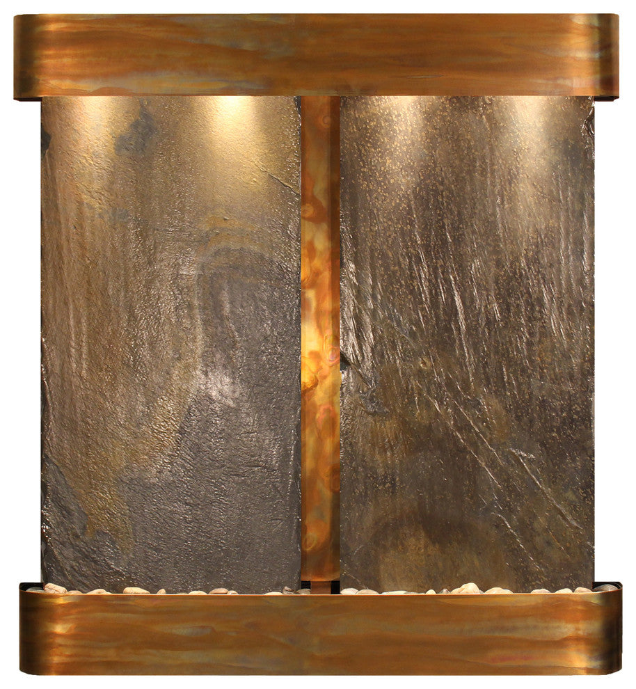 Aspen Falls Water Fountain, Multi-Color Slate, Rustic Copper, Round