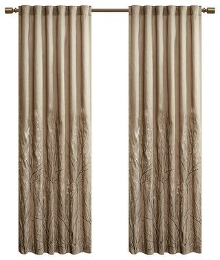 Madison Park Andora Embroidered Branches Faux Silk Window Panel, Blue, Tan, 95"