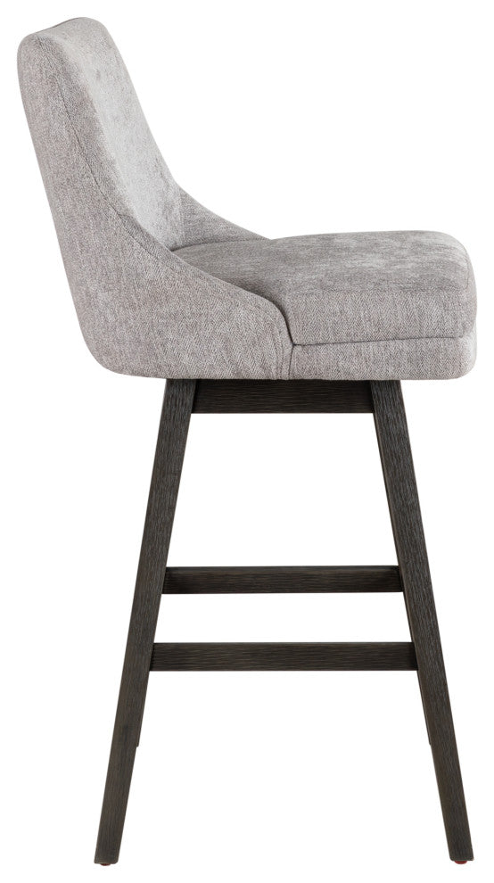 Branson Gray Solid Wood 30" Swivel Barstool, Gray Fabric, Set of 2