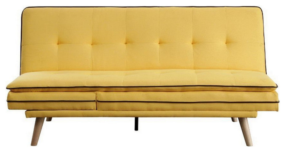 Benzara BM250355 Adjustable Sofa With Tufted Seat and Angled Legs, Yellow