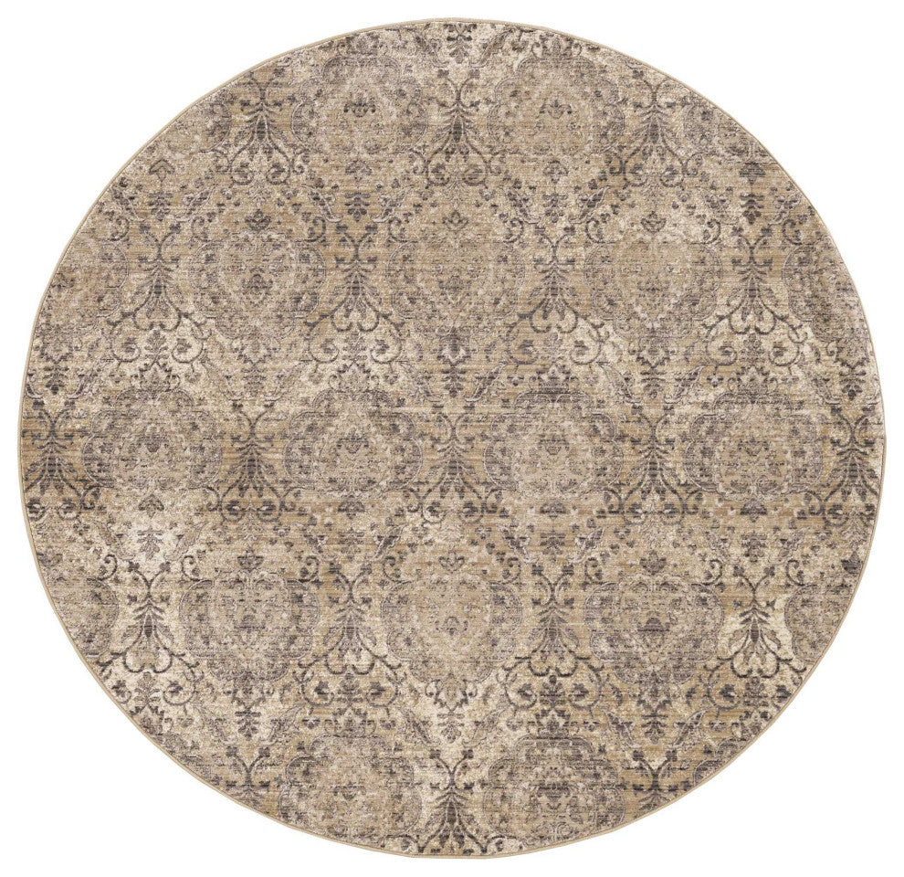 HomeRoots 7' Round Polyester Beige Area Rug