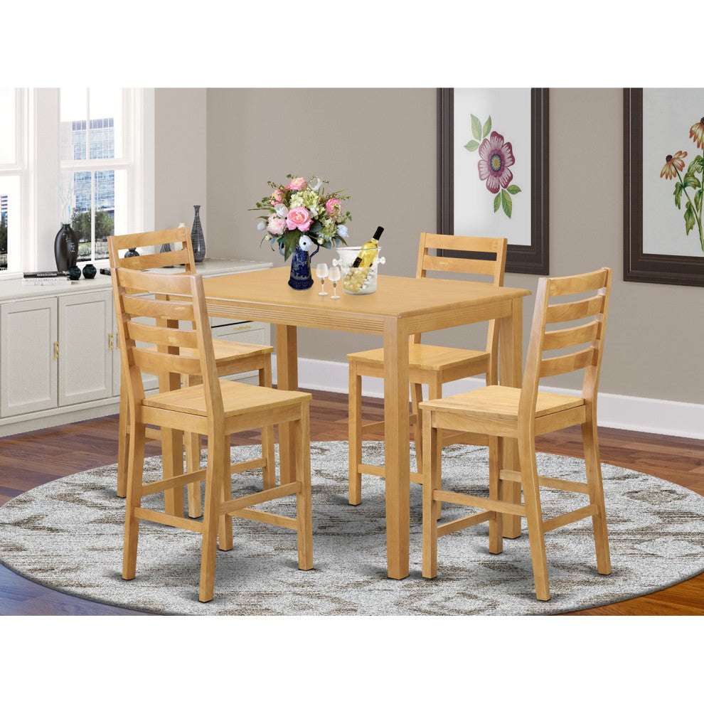 5 Pc Counter Height Pub Set -Pub Table And 4 Kitchen Chairs