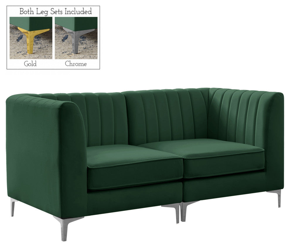 Alina Velvet Upholstered 2-Piece Modular Sectional, Green