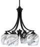 Zilo Downlight, 4 Light, Chandelier, Matte Black Finish, 6" Onyx Swirl Glass