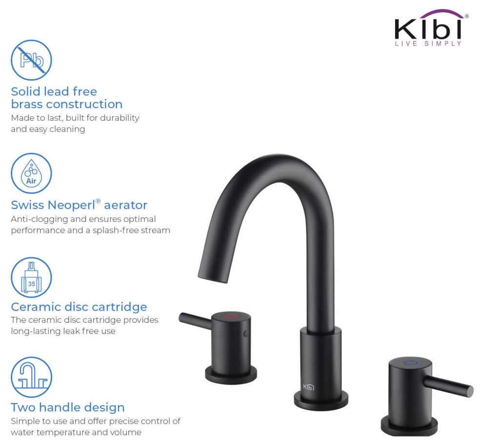 Circular Widespread Sink Faucet With Pop-Up Drain, Matte Black