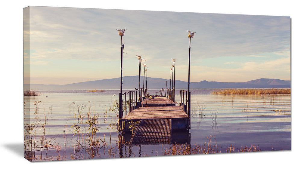 "Wooden Boardwalk To Clear Sea Water" Sea Bridge Canvas Art Print, 40"x20"